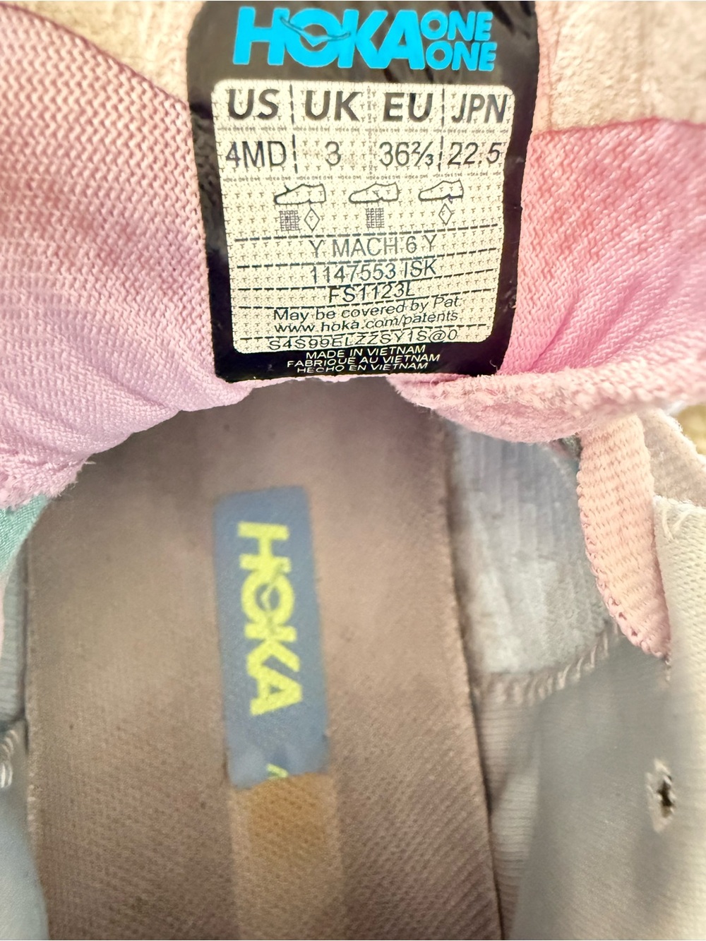 Hoka Kids Pastel Multicolor Sneakers - Pink, Peach, Aqua, Yellow size 4 - Picture 13 of 14
